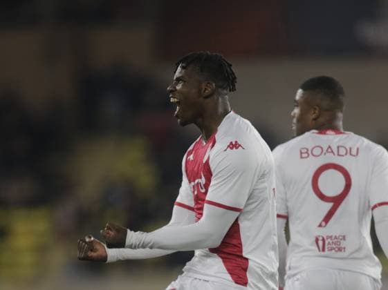 Breel Embolo of As Monaco celebrating after a goal during the Uefa Europa League, football match between As Monaco and Bayer 04 Leverkusen,on 23 February 2023 at State Luis II in Monaco, Photo Ndrerim Kaceli  Copyright: xNderimxKaceli LiveMediax xipa-agx xLivexMediax 0 IPA_IPA36303881
