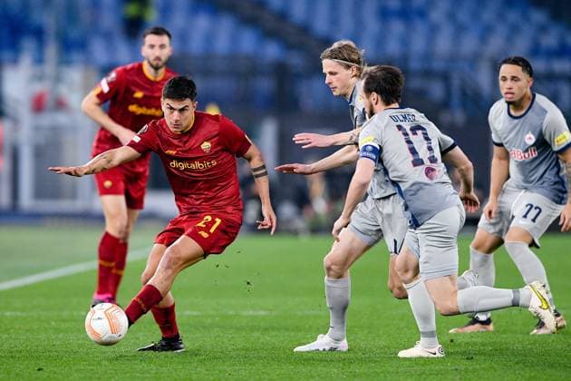 AS Roma v FC Salzburg - UEFA Europa League Paulo Dybala of AS Roma and Andreas Ulmer of FC Salzburg compete for the ball during the UEFA Europa League knockout round play-off leg two match between AS Roma and FC Salzburg at Stadio Olimpico, Rome, Italy on 23 February 2023. Rome Rome Italy  Copyright: xGiuseppexMaffiax originalFilename:maffia-asromavf230223_npMWy.jpg