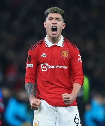 Mandatory Credit: Photo by Matt West Shutterstock (13775740ap) Lisandro Martinez of Manchester United, ManU celebrates at the end of the game Manchester United v Barcelona, UEFA Europa League, Play-Off Round, Second Leg, Football, Old Trafford, Manchester, UK - 23 Feb 2023 EDITORIAL USE ONLY No use with unauthorised audio, video, data, fixture lists, club league logos or live services. Online in-match use limited to 120 images, no video emulation. No use in betting, games or single club league player publications. Manchester United v Barcelona, UEFA Europa League, Play-Off Round, Second Leg, Football, Old Trafford, Manchester, UK - 23 Feb 2023 EDITORIAL USE ONLY No use with unauthorised audio, video, data, fixture lists, club league logos or live services. Online in-match use limited to 120 images, no video emulation. No use in betting, games or single club league player publications. Copyright: xMattxWest Shutterstockx 13775740ap