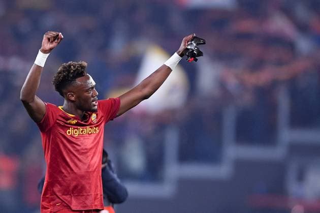 Tammy Abraham of AS Roma celebrates the victory during the UEFA Europa League match between Roma and FC Salzburg at Stadio Olimpico, Rome, Italy on 23 February 2023. Copyright: xGiuseppexMaffiax 35880059