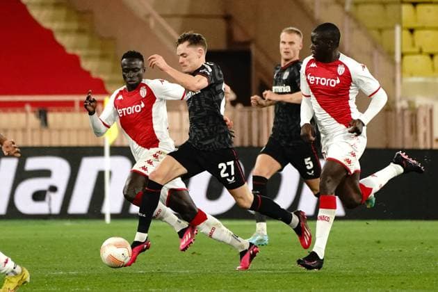 Florian Wirtz (Bayer 04 Leverkusen) - Malang Sarr (AS Monaco) FOOTBALL : AS Monaco vs Bayer 04 Leverkusen - League Europa - Monaco - 23 02 2023 NorbertScanella Panoramic 