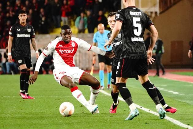 Mitchel Bakker (Bayer 04 Leverkusen) - Eliot Matazo (AS Monaco) FOOTBALL : AS Monaco vs Bayer 04 Leverkusen - League Europa - Monaco - 23 02 2023 NorbertScanella Panoramic 