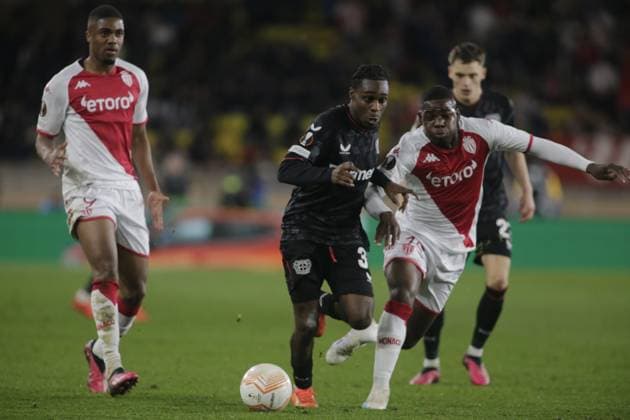 Jeremie Frimpong of Bayer 04 Leverkusen during the Uefa Europa League, football match between As Monaco and Bayer 04 Leverkusen,on 23 February 2023 at State Luis II in Monaco, Photo Ndrerim Kaceli  Copyright: xNderimxKaceli LiveMediax xipa-agx xLivexMediax 0 IPA_IPA36304743