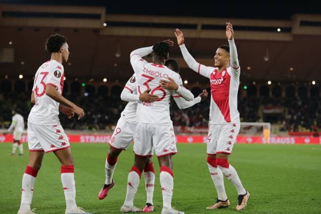 Breel Embolo of As Monaco celebrating after scoring a goal during the Uefa Europa League, football match between As Monaco and Bayer 04 Leverkusen,on 23 February 2023 at State Luis II in Monaco, Photo Ndrerim Kaceli  Copyright: xNderimxKaceli LiveMediax xipa-agx xLivexMediax 0 IPA_IPA36304856