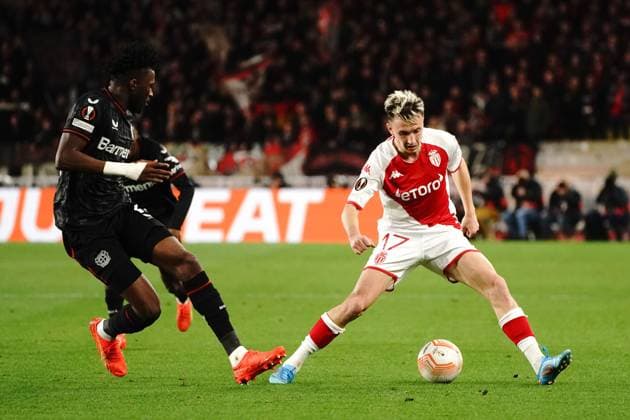 Aleksandr Golovin (AS Monaco) - Edmond Tapsoba (Bayer 04 Leverkusen) FOOTBALL : AS Monaco vs Bayer 04 Leverkusen - League Europa - Monaco - 23 02 2023 NorbertScanella Panoramic 