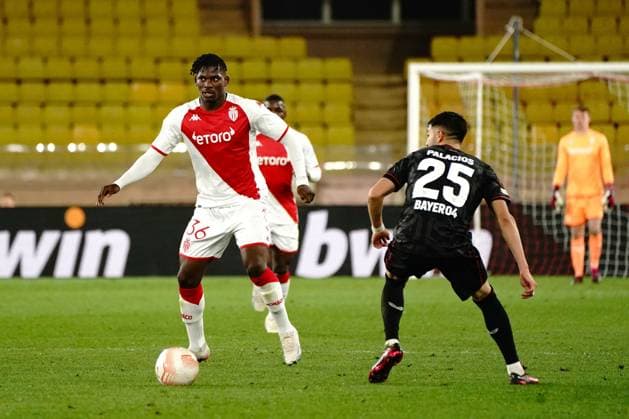 Breel Embolo (AS Monaco) - Exequiel Palacios (Bayer 04 Leverkusen) FOOTBALL : AS Monaco vs Bayer 04 Leverkusen - League Europa - Monaco - 23 02 2023 NorbertScanella Panoramic 