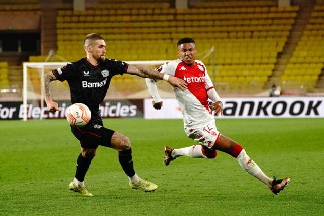 Ismail Jakobs (AS Monaco) - Robert Andrich (Bayer 04 Leverkusen) FOOTBALL : AS Monaco vs Bayer 04 Leverkusen - League Europa - Monaco - 23 02 2023 NorbertScanella Panoramic 