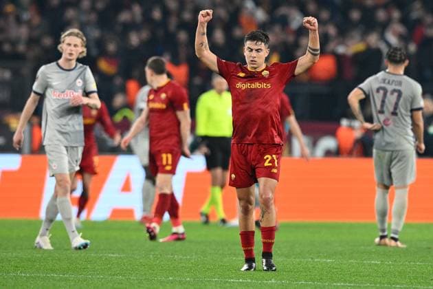 23rd February 2023, Stadio Olimpico, Rome, Italy; Europa League Football; Roma versus FC Red Bull Salzburg; Paulo Dybala of AS Roma celebrates after the goal for 1-0 in the 33rd minute  ActionPlus12479579 AllShotLive
