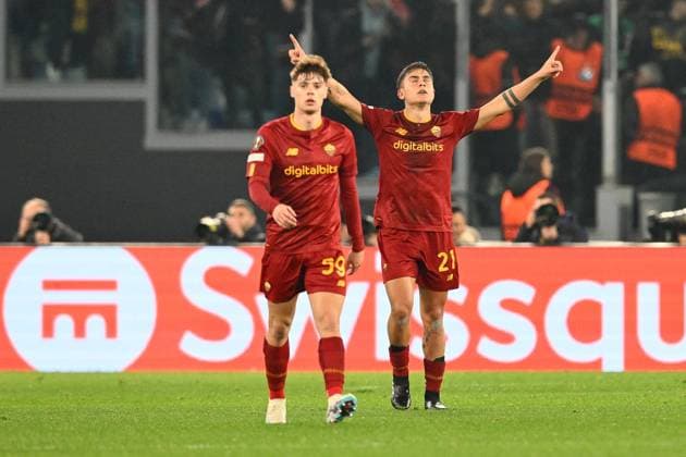 23rd February 2023, Stadio Olimpico, Rome, Italy; Europa League Football; Roma versus FC Red Bull Salzburg; Paulo Dybala of AS Roma celebrates after scoring the goal for 2-0 in the 40th minute  ActionPlus12479586 AllShotLive