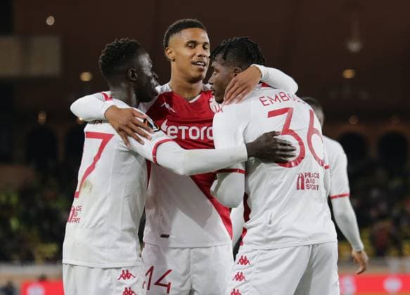 February 23, 2023, Monaco, Principality of Monaco: Breel Embolo of As Monaco celebrating after scoring a goal during the Uefa Europa League, football match between As Monaco and Bayer 04 Leverkusen,on 23 February 2023 at State Luis II in Monaco, Photo Ndrerim Kaceli. football Europa League match - AS Monaco vs Bayer Leverkusen, Monaco, Principality of Monaco  - ZUMAl164 20230223_zsa_l164_299 Copyright: xNderimxKacelix
