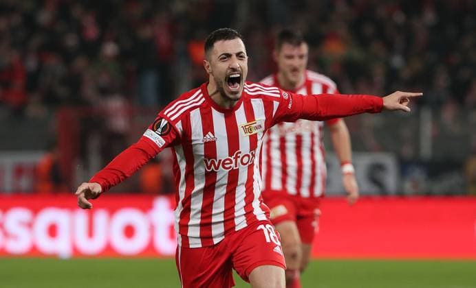 Sport Themen der Woche KW08 Sport Bilder des Tages Josip Juranovic jubelnd nach 2:1 Freude Emotion Jubel Fußball Fussball UEL UEFA Europa League Herren Saison 2022 2023 23.02.2023 1.FC Union Berlin FCU vs. Ajax Amsterdam DFL regulations prohibit any use of photographs as image sequences and or quasi-video. *** Josip Juranovic cheering after 2 1 joy emotion jubilation sports football soccer UEL UEFA Europa League men season 2022 2023 23 02 2023 1 FC Union Berlin FCU vs Ajax Amsterdam DFL regulations prohibit any use of photographs as image sequences and or quasi video