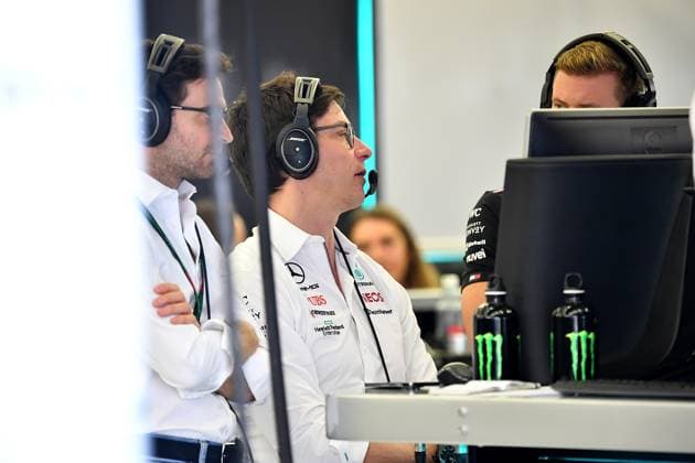 Formula 1 Test Drives in Bahrain 2023 24 02 2023, Bahrain International Circuit, Sakhir, Formula 1 Test Drives in Bahrain 2023 , in picture Team Principal and Managing Director Toto Wolff Mercedes AMG Petronas F1 Team , Race Driver Jerome d Ambrosio, Test Driver Mick Schumacher DEU nordphotoxGmbHx xBratic nph00250