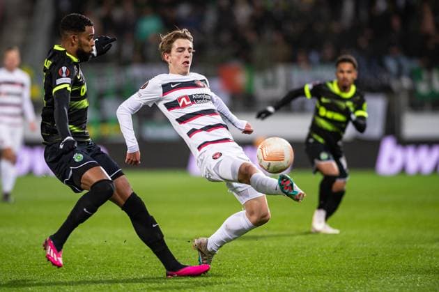 FC Midtjylland v Sporting CP, UEFA Europa League football, Herning, Denmark Herning, Denmark. 23rd, February 2023. Valdemar Byskov Andreasen (20) of FC Midtjylland seen during the UEFA Europa League match between FC Midtjylland and Sporting CP at MCH Arena in Herning. Herning Denmark  Copyright: xGonzalesxPhoto MortenxKjaerx