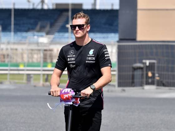 24 02 2023, Bahrain International Circuit, Sakhir, Formula 1 test drives in Bahrain 2023 , in the picture test driver Mick Schumacher DEU circles the track Sakhir Bahrain International Circuit Bahrain with an electric scooter  eu-images-506