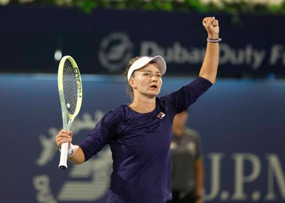 Barbora Krejcikova cheers after victory, jubilation, joy, emotion Tennis Dubai Tennis Championships 2023 WTA Dubai Duty Free Tennis Stadium Dubai United Arab Emirates 24 February 2023 Copyright: xJuergenxHasenkopfx