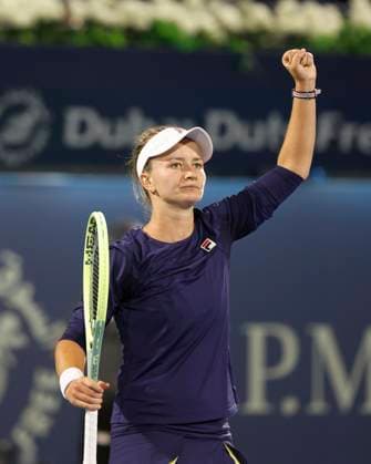 Barbora Krejcikova cheers after victory, jubilation, joy, emotion Tennis Dubai Tennis Championships 2023 WTA Dubai Duty Free Tennis Stadium Dubai United Arab Emirates 24 February 2023 Copyright: xJuergenxHasenkopfx