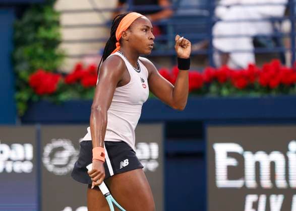 Coco Gauff makes fist and cheers,Cheers,Joy,Emotion Tennis Dubai Tennis Championships 2023 WTA Dubai Duty Free Tennis Stadium Dubai United Arab Emirates 24 February 2023 Copyright: xJuergenxHasenkopfx