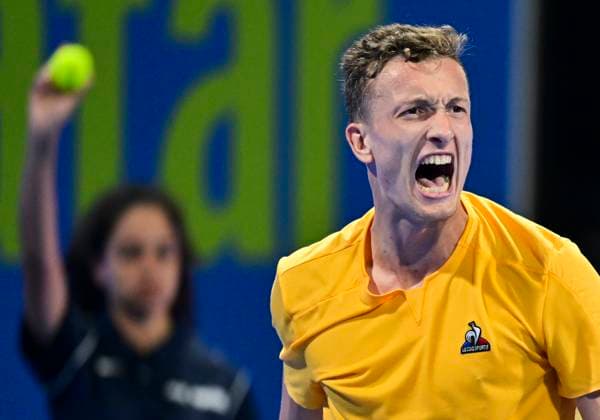 Sport Themen der Woche KW08 Sport Bilder des Tages ATP, Tennis Herren Qatar Exxonmobil Open Tennis Tournament 2023 Jiri Lehecka of Czech Republic reacts during Semi-final match against Andy Murray of Great Britain at the ATP Qatar Exxonmobil Open tennis tournament 2023 at the Khalifa International Tennis Complex in Doha, Qatar, 24 February 2023 DOHA Qatar  Copyright: xNoushadxThekkayilx originalFilename:varittyakkal-atpqatar230224_npA2G.jpg