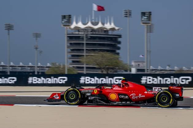 SAKHIR, BAHRAIN: Carlos Sainz, racing for the Scuderia Ferrari team during the 2023 Formula 1 Bahrain Testing at the Bahrain International Circuit in Sakhir, Bahrain.