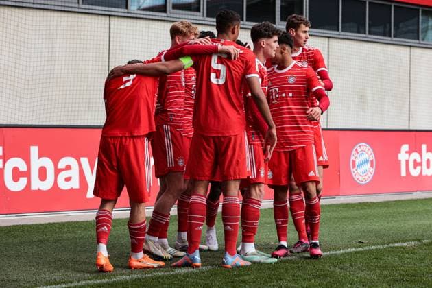 A Junioren Bundesliga Sued Suedwest FC Bayern Muenchen U19 FC Augsburg U19 25 02 2023 Bayerns jubilation after Aleksandar PAVLOVIC FCB scored 1 0 FCB 6 Copyright: xBEAUTIFULxSPORTS Goldbergx