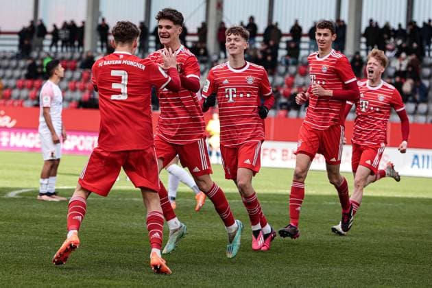 A Junioren Bundesliga Sued Suedwest FC Bayern Muenchen U19 FC Augsburg U19 25 02 2023 Bayern cheers after Luka KLANAC FCB 9 scored to 2 0 Copyright: xBEAUTIFULxSPORTS Goldbergx
