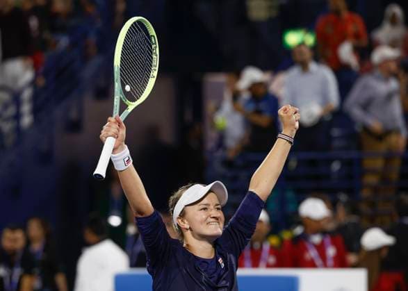 Barbora Krejcikova cheers after victory, jubilation, joy, emotion, final, final Dubai Tennis Championships 2023 WTA Dubai Duty Free Tennis Stadium Dubai United Arab Emirates 25 February 2023 Copyright: xJuergenxHasenkopfx