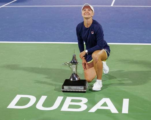 Winner Barbora Krejcikova with trophy, final, final Dubai Tennis Championships 2023 WTA Dubai Duty Free Tennis Stadium Dubai United Arab Emirates 25 February 2023 Copyright: xJuergenxHasenkopfx