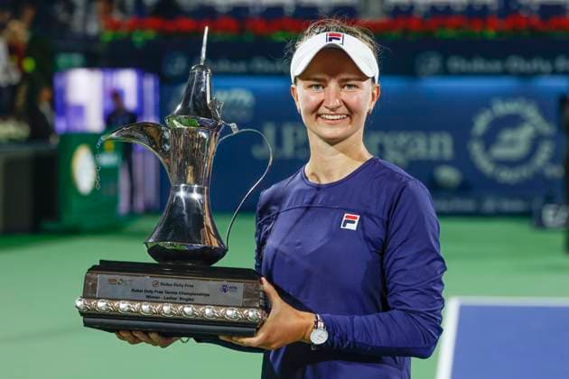 Barbora Krejcikova with the cup, trophy jubilation, joy, emotion, final, final Dubai Tennis Championships 2023 WTA Dubai Duty Free Tennis Stadium Dubai United Arab Emirates 25 February 2023 Copyright: xJuergenxHasenkopfx