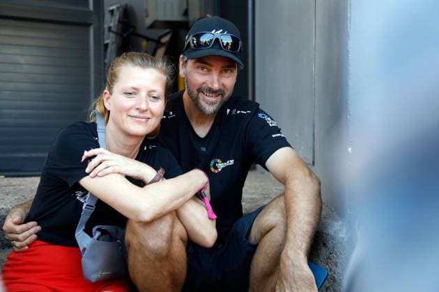 Wife Birte Lorenzen GER , Boris Herrmann GER just before the race start, sailor and skipper IMOCA Seaexplorer Team Malizia, team presentation Voctoria Alfred Waterfront, The Ocean Race VO65, 3 leg Cape Town RSA Itajai BRA 26 02 2023, Cape Town, South Africa, RSA,