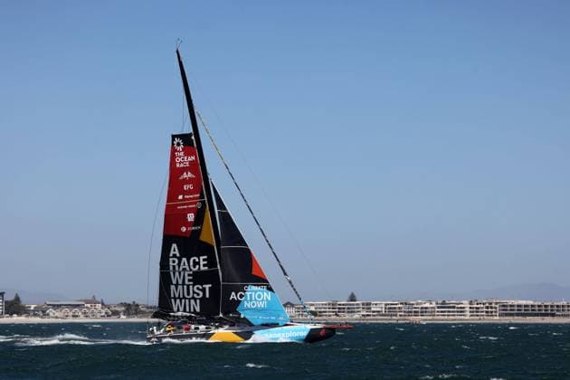 Boris Herrmann GER sailor and skipper IMOCA Seaexplorer Team Malizia, underway shortly after the start on the harbor course off the coast of Cape Town, start 3 leg Cape Town RSA Itajai BRA The Ocean Race VO65, 26 02 2023, Cape Town, South Africa, RSA,