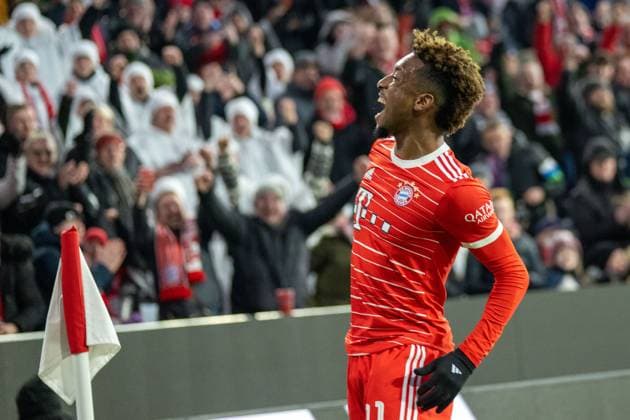 Goal celebration Kingsley Coman 11 FC Bayern Muenchen , FC Bayern Muenchen vs 1 FC Union Berlin, Football, Bundesliga, 22 Spieltag, 26 02 2023 DFB regulations prohibit any use of photographs as image sequences and or quasi video Muenchen Bayern Germany Copyright: xkolbert-press UlrichxGamelx