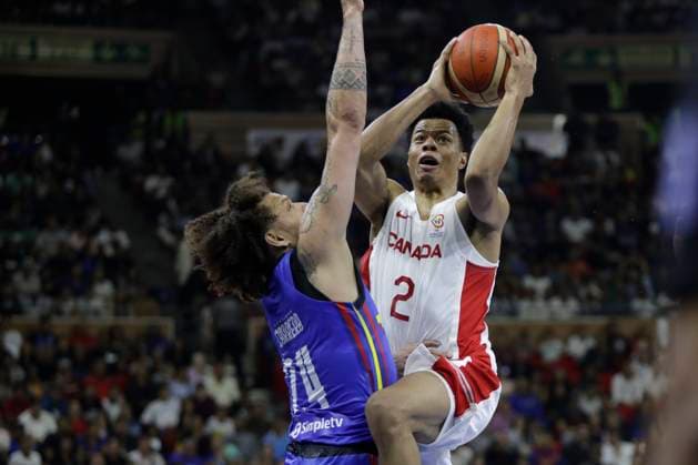 February 26, 2023, Caracas, Caracas Venezuela, Venezuela: CARACAS, VENEZUELA - FEBRUARY 26: Trae Bell-Haynes of Canada shoots to score against Venezuela during the Americas qualifiers for the FIBA Ã¢â‚¬¹Ã¢â‚¬¹Basketball World Cup 2023 basketball game, at Poliedro de Caracas, in Caracas, Venezuela, on February 26, 2023. Caracas Venezuela - ZUMAp175 20230226_zsa_p175_036 Copyright: xPedroxRancesxMatteyx