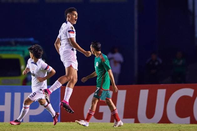 RECORD DATE NOT STATED Concacaf U-17 Championship 2023 Mexico vs United States Final Pedro Soma celebrates his goal 2-1 of USA during the game Mexico (Mexican national team, Nationalteam vs United States (USA) corresponding to the great final of the Concacaf Under-17 Mens Championship Guatemala 2023, at Doroteo Guamuch Flores Stadium, on February 26, 2023. <br><br> Pedro Soma celebra su gol 2-1 de USA durante el partido Mexico (Seleccion Nacional Mexicana) vs Estados Unidos (EUA), correspondiente a la gran final del campeonato Masculino Sub-17 de la Concacaf Guatemala 2023, en el Estadio Doroteo Guamuch Flores, el 26 de Febrero de 2023. CIUDAD DE GUATEMALA GUATEMALA GUATEMALA  Copyright: xCristianxdexMarchenax 20230226202917_CC_U17_F_MEX_USA_SOMA84
