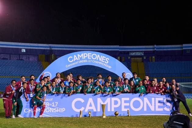 RECORD DATE NOT STATED Concacaf U-17 Championship 2023 Mexico vs United States Final Players of Mexico Champions during the game Mexico (Mexican national team, Nationalteam vs United States (USA) corresponding to the great final of the Concacaf Under-17 Mens Championship Guatemala 2023, at Doroteo Guamuch Flores Stadium, on February 26, 2023. <br><br> Jugadores de Mexico Campeones durante el partido Mexico (Seleccion Nacional Mexicana) vs Estados Unidos (EUA), correspondiente a la gran final del campeonato Masculino Sub-17 de la Concacaf Guatemala 2023, en el Estadio Doroteo Guamuch Flores, el 26 de Febrero de 2023. CIUDAD DE GUATEMALA GUATEMALA GUATEMALA  Copyright: xCristianxdexMarchenax 20230226214536_CC_U17_F_MEXICO_CHAMPION153