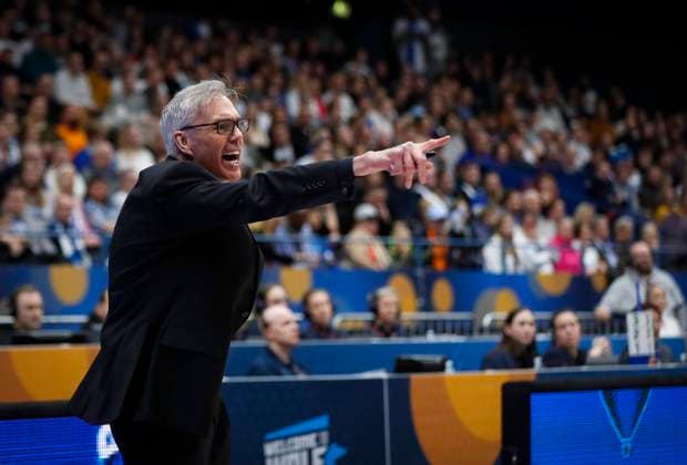Head Coach Gordon Herbert of Germany during the FIBA Basketball World Cup 2023 qualifying group J match between Finland and Germany at the Metro Areena on 27. February 2023 in Espoo, Finland. (Kalle Parkkinen Newspix24)  Copyright: xKallexParkkinenx np24271924920