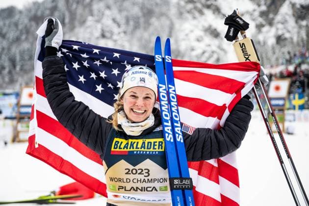 Bilder des Jahres 2023, Sport 02 Februar Sport Themen der Woche KW09 Sport Bilder des Tages 230228 Jessie Diggins of USA celebrate after competing in the Women s Cross Country Skiing 10 km Free Technique during the FIS Nordic Ski World Championships on February 28, 2023 in Planica. Photo: Petter Arvidson BILDBYRAN kod PA PA0526 skidor cross-country skiing langrenn skid-vm 2023 fis nordic ski world championships bbeng fis nordic world ski championships vm ski-vm dam fristil free technique 10km jubel *** 230228 Jessie Diggins of USA celebrate after competing in the Women s Cross Country Skiing 10 km Free Technique during the FIS Nordic Ski World Championships on February 28, 2023 in Planica Photo Petter Arvidson BILDBYRAN kod PA PA0526 skidor cross country skiing langrenn skid vm 2023 fis nordic ski world championships bbeng fis nordic world ski championships vm ski vm dam fristil free technique 10km jubel,  Copyright: PETTERxARVIDSON BB230228PA064