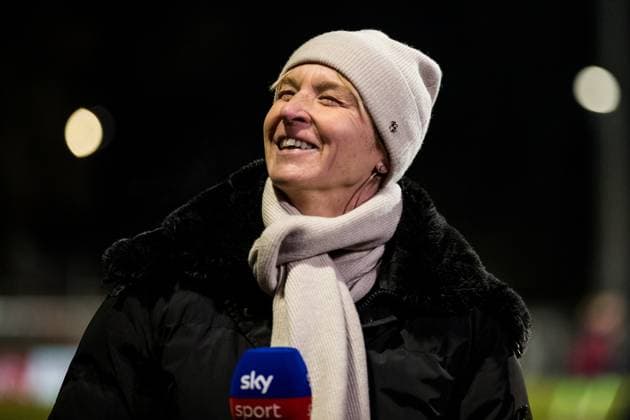 DFB Pokal der Frauen Viertelfinale, 1 FC Koeln VfL Wolfsburg 28 02 2023 Martina Voss Tecklenburg Bundestrainerin Deutschland im Sky Interview DFB Pokal der Frauen Viertelfinale, 1 FC Koeln VfL Wolfsburg, Koeln, Sportpark Hoehenberg DFB REGULATIONS PROHIBIT ANY USE OF PHOTOGRAPHS AS IMAGE SEQUENCES AND OR QUASI VIDEO Copyright: xBEAUTIFULxSPORTS Wunderlx