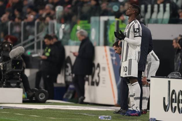 Turin, Italy, 28th February 2023. Paul Pogba of Juventus reacts as he prepares to enter the field of play as a second half substitute during the Serie A match at Allianz Stadium, Turin. Picture credit should read: Jonathan Moscrop Sportimage EDITORIAL USE ONLY. No use with unauthorised audio, video, data, fixture lists, club league logos or live services. Online in-match use limited to 120 images, no video emulation. No use in betting, games or single club league player publications. SPI-2237-0072