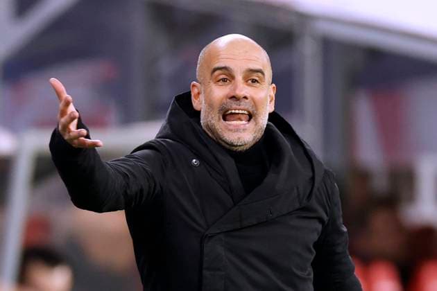 GUARDIOLA Josep coach team Manchester City FC UEFA Champions League Round of 16 RB Leipzig Manchester City on 22 02 2023 at the Red Bull Arena in Leipzig DFL REGULATIONS PROHIBIT ANY USE OF PHOTOGRAPHS as IMAGE SEQUENCES and or QUASI VIDEO Copyright: xLacixPerenyix