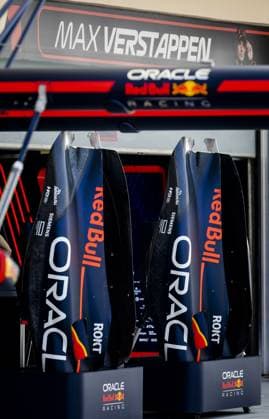 BAHRAIN - Parts of the cars of Sergio Perez (Red Bull Racing) and Max Verstappen (Red Bull Racing) at the Bahrain International Circuit in the Sakhir desert area ahead of the Bahrain Grand Prix. ANP SEM VAN DER WAL xVIxANPxSportx xxANPxIVx 463970259 originalFilename: 463970259.jpg