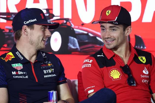 F1 Bahrain Grand Prix Previews Max Verstappen of Red Bull Racing and Charles Leclerc of Ferrari during the press conference, PK, Pressekonferenz ahead of the Formula 1 Bahrain Grand Prix at Bahrain International Circuit in Sakhir, Bahrain on March 2, 2023. Sakhir Bahrain  Copyright: xJakubxPorzyckix originalFilename:porzycki-f1bahrai230302_npR2W.jpg