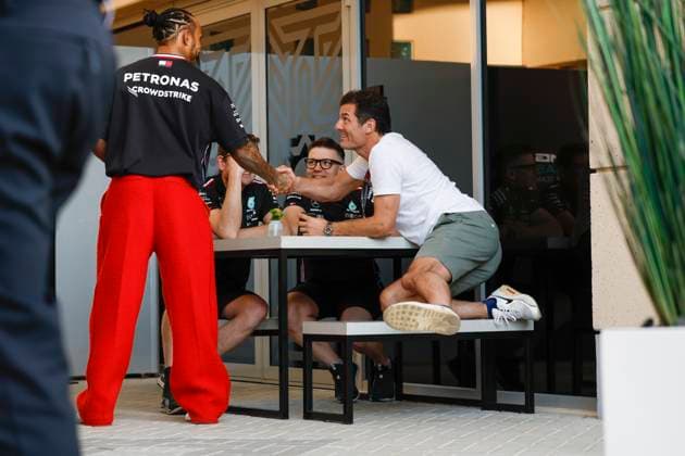 44 Lewis Hamilton GBR, Mercedes AMG Petronas F1 Team , Mark Webber AUS , F1 Grand Prix of Bahrain at Bahrain International Circuit on March 2, 2023 in Sakhir, Bahrain Photo by HOCH ZWEI Sakhir Bahrain