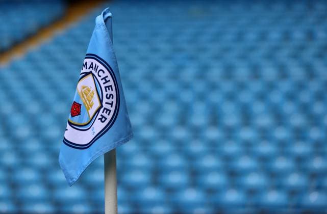 4th March 2023; Etihad Stadium, Manchester, England; Premier League Football, Manchester City versus Newcastle United; the Manchester City FC club crest on a corner flag  ActionPlus12482775 DavidxBlunsden