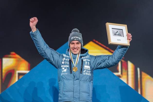 NORDIC SKIING - FIS Nordic WC Planica 2023 KRANJSKA GORA,SLOVENIA,04.MAR.23 - NORDIC SKIING, Ski jumping, Skispringen, Ski, nordisch - FIS Nordic World Ski Championships, large hill, men, medal plaza, award ceremony. Image shows Timi Zajc (SLO). GEPAxpictures xGintarexKarpaviciute