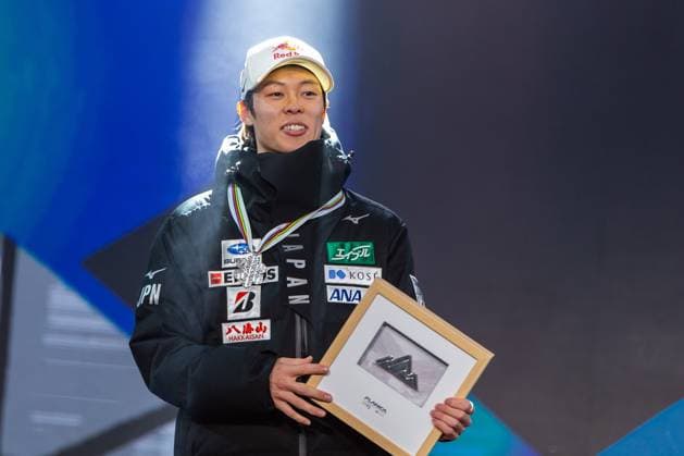 NORDIC SKIING - FIS Nordic WC Planica 2023 KRANJSKA GORA,SLOVENIA,04.MAR.23 - NORDIC SKIING, Ski jumping, Skispringen, Ski, nordisch - FIS Nordic World Ski Championships, large hill, men, medal plaza, award ceremony. Image shows Ryoyu Kobayashi (JPN). GEPAxpictures xGintarexKarpaviciute