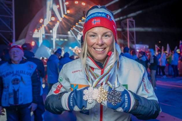Ski WC 2023 medal ceremony Planica, Slovenia 20230304 Anne Kjersti Kalva from Norway with the medals she has won during the WC after a medal ceremony in Kranjska Gora during the Ski WC 2023 in Planica, Slovenia Photo Heiko Junge NTB Planica Slovenia EDITORIAL USE ONLY RESTRICTED USE FOR BETTING COMPANIES  Copyright: xHeikoxJungex xNTBx