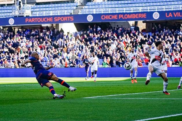Fußball, HSC Montpellier - SCO Angers but - Wahbi Khazri (Montpellier) FOOTBALL : Montpellier vs SCO Angers - Ligue 1 Ubereats - Montpellier - 05 03 2023 NorbertScanella Panoramic 