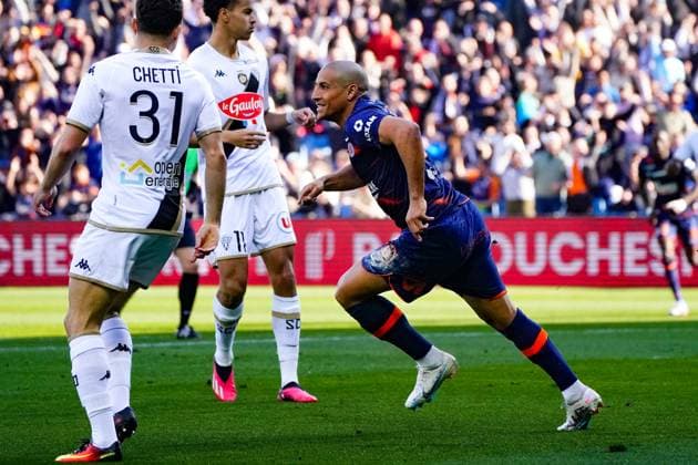 Fußball, HSC Montpellier - SCO Angers joie - Wahbi Khazri (Montpellier) FOOTBALL : Montpellier vs SCO Angers - Ligue 1 Ubereats - Montpellier - 05 03 2023 NorbertScanella Panoramic 