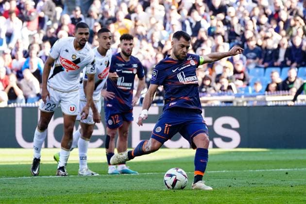 Fußball, HSC Montpellier - SCO Angers Penalty - TÃ ji Savanier (Montpellier) FOOTBALL : Montpellier vs SCO Angers - Ligue 1 Ubereats - Montpellier - 05 03 2023 NorbertScanella Panoramic 