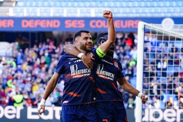 Fußball, HSC Montpellier - SCO Angers Joie - TÃ ji Savanier (Montpellier) - Arnaud Nordin (Montpellier) FOOTBALL : Montpellier vs SCO Angers - Ligue 1 Ubereats - Montpellier - 05 03 2023 NorbertScanella Panoramic 